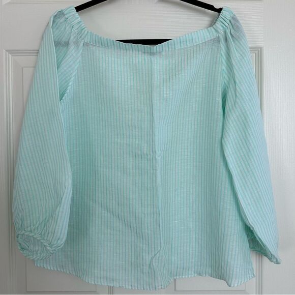 Massimo Dutti Mint & White Striped Viscose Linen Cotton Top, Size 8 - Picture 7 of 9